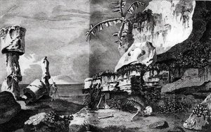 Monuments on Easter Island, from Voyages of Captain Cook, 1774 by Robert Benard